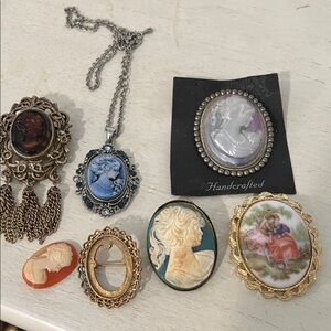 Lot Vintage Cameos brooches tassels Victorian